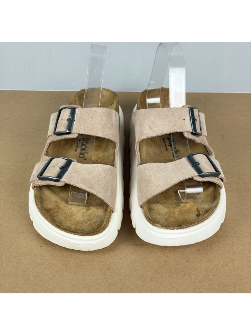 Papillio Birkenstock Arizona Chunky Platform Sandals Womens 10 Beige Buckled - Picture 2 of 8
